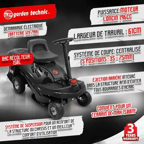 ELEM GARDEN TECHNIC Autoportée Rider 196cc - 61 Cm - ELEM GARDEN 4 ELEM GARDEN TECHNIC Autoportée Rider 196cc - 61 Cm - ELEM GARDEN – Image 2