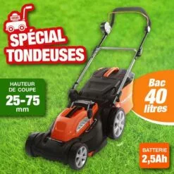 Tondeuse Et Accessoires Boutique 23 OUTIROR Tondeuse électrique Sans Fil à Batterie Rechargeable - 37 Cm De Largeur De Coupe
