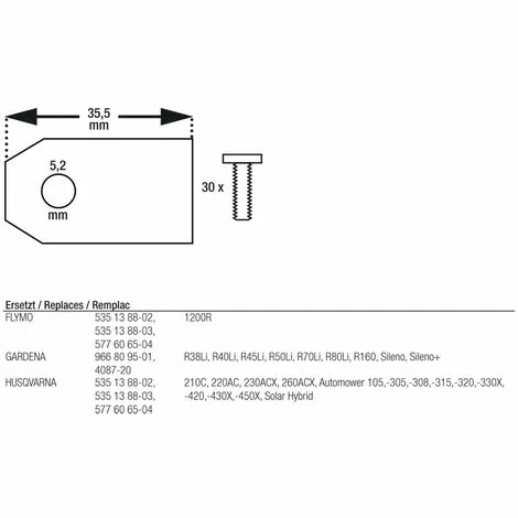 WILTEC Lames 30x0,6mm Vis Montage Robot - Tondeuse Lames 4 WILTEC Lames 30x0,6mm Vis Montage Robot - Tondeuse Lames – Image 2