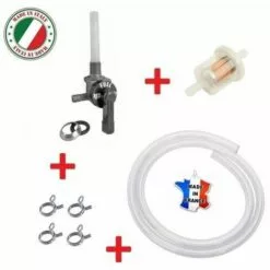 CYCLINGCOLORS Kit Essence Universel : Robinet M10 X 100 Coudé MBK 51 + Durite + Filtre + Collier Mobylette