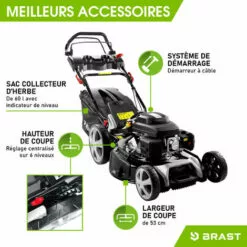 Tondeuse Thermique Tractée 53cm 224cc 2.800 Trs/min 7cv Moteur De Marque 4 Temps 60l Réglage Central 30-80mm, Capot En Tôle En Acier, 4 En 1 - 21224 POWER De Brast -Tondeuse Et Accessoires Boutique 32162606 3