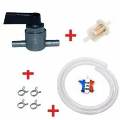 CYCLINGCOLORS Kit Essence Universel 5mm - 6mm : Robinet Métal Gris On / Off / On + Durite + Filtre + Collier Tondeuse Tracteur