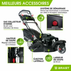 Tondeuse Thermique Autotractée 3 Roues 360° TRIKE ESTART SPEED 224cc 7cv 53cm 60 L Dem. él. Vitesse D'entraînement Triple Réglable Acier Propulsion Arrière De La Marque Française GT - BRAST -Tondeuse Et Accessoires Boutique 54594060 3