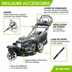 Tondeuse Thermique Autotractée 3 Roues 360° TRIKE ESTART SPEED 224cc 7cv 53cm 60 L Dem. él. Vitesse D'entraînement Triple Réglable Acier Propulsion Arrière De La Marque Française GT - BRAST -Tondeuse Et Accessoires Boutique 54594060 5